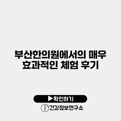 부산한의원에서의 매우 효과적인 체험 후기